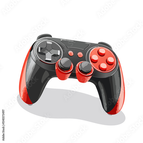 Game controller illustration, black and red gamepad for digital entertainment