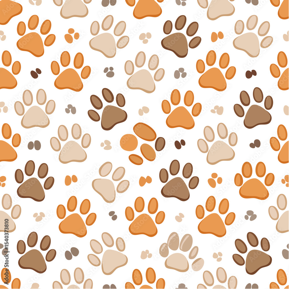 Fototapeta premium Seamless pattern with paw prints in shades of brown and beige on a black background