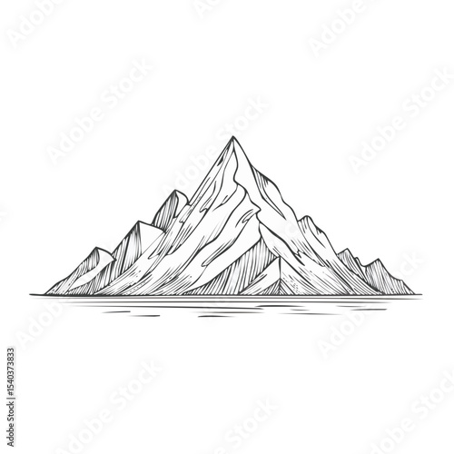 Hand Drawn Mountain Range Illustration White Peaks on Black Background Outdoor Adventure Graphic