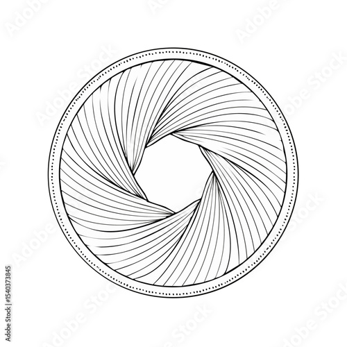 Abstract Black and White Aperture Iris Graphic Design on Black Background