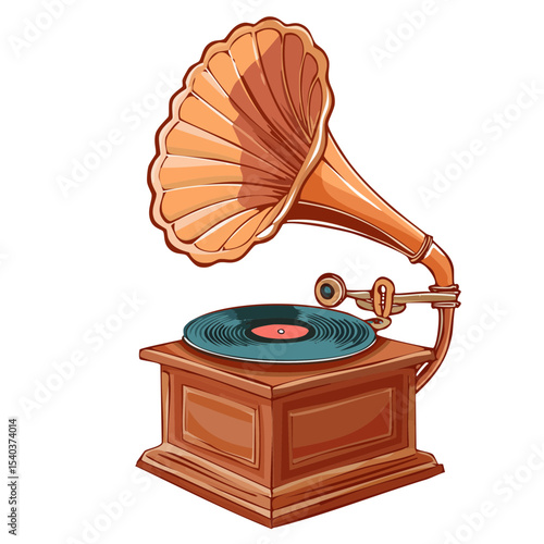 Vintage phonograph vector illustration antique music player for vinyl records on display nostalgia technology and elegant decor