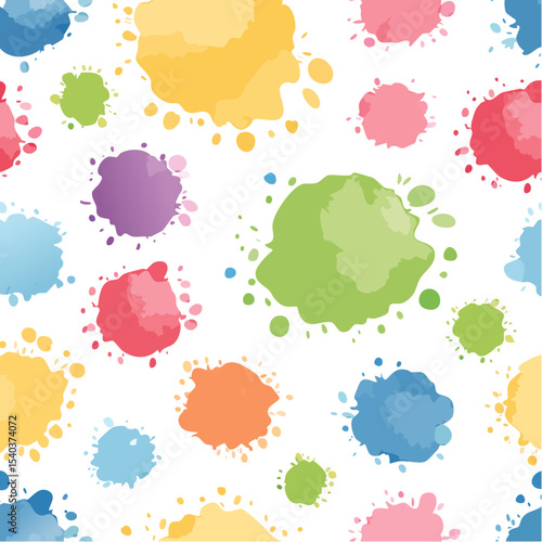 Vibrant watercolor paint blobs create a playful and artistic seamless pattern on a black background.