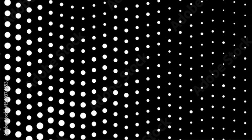 halftone dots. Black dots on white background. using smaller dots for lighter areas and larger ones for darker regions. This pattern will create a dynamic visual texture, perfect for backgrounds