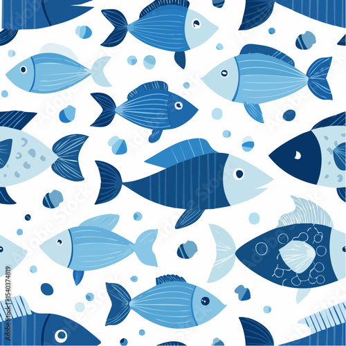 Blue fish seamless pattern cute fishes illustration for textile wallpaper wrapping vector design marine life sea ocean theme