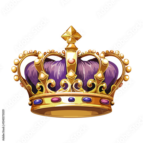 Ornate Gold and Purple Royal Crown with Jewels on Black Background Illustration