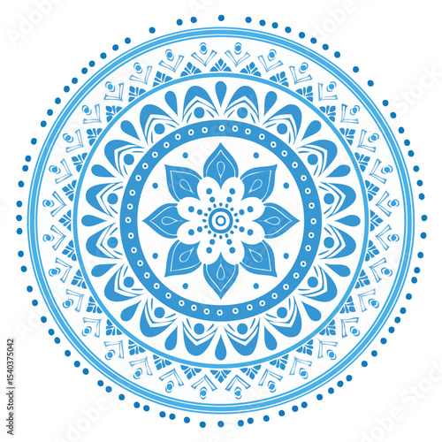 Floral Mandala Design in Light Blue, Geometric Flower Pattern Ornament