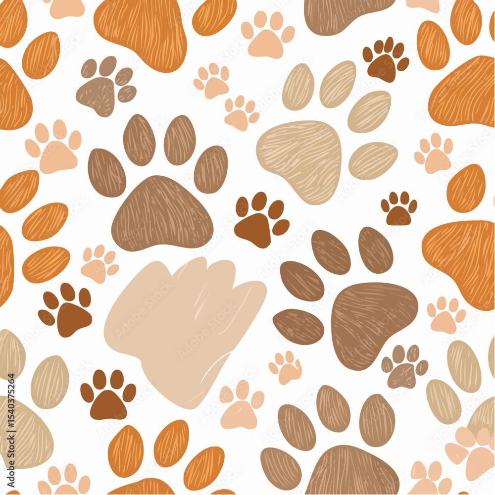 Seamless pattern of animal paw prints on white background playful design brown and beige tones creates fun and whimsical aesthetic ideal for various creative projects Seamless pattern of animal paw prints on white background playful design brown and beige tones creates fun and whimsical aesthetic ideal for various creative projects