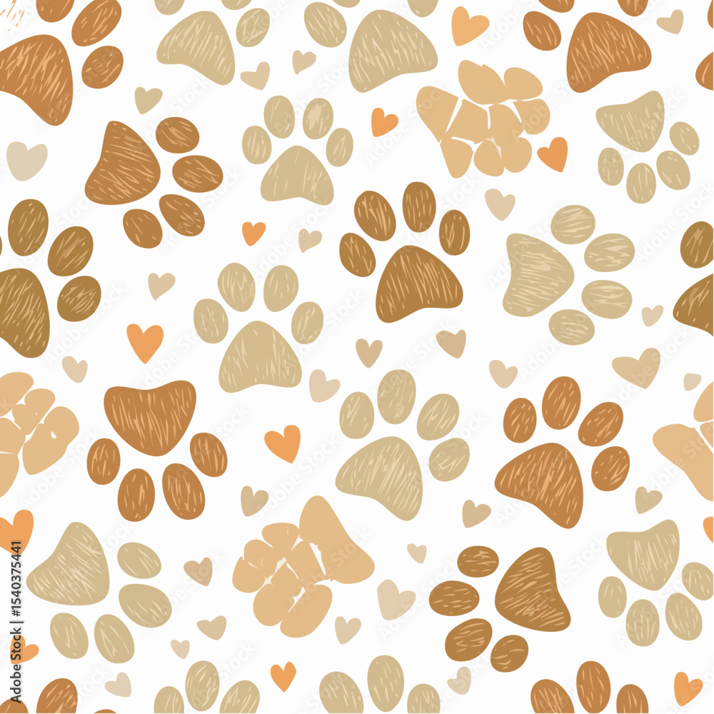 Seamless paw print pattern design with hearts Cute pet design for kids fabrics backgrounds and surface patterns on white backdrop Seamless paw print pattern design with hearts Cute pet design for kids fabrics backgrounds and surface patterns on white backdrop