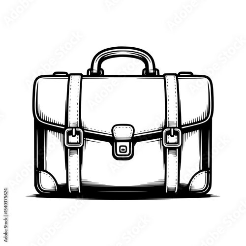 Classic leather briefcase illustration with detailed straps and buckles