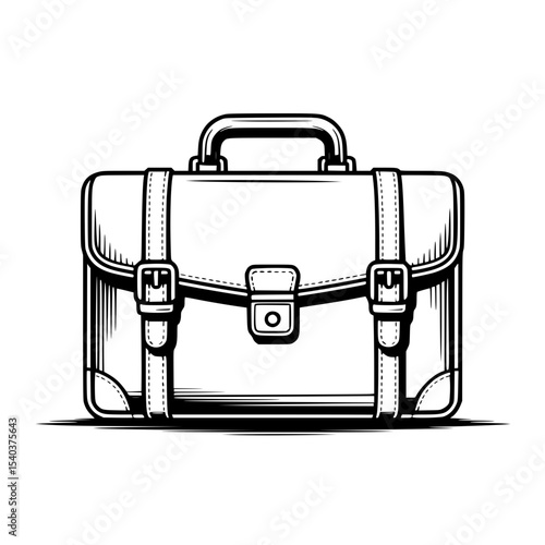 Classic leather briefcase illustration with detailed straps and buckles
