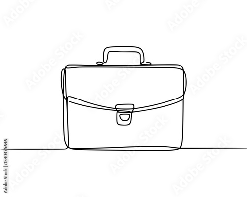 Continuous line art drawing of a briefcase with handle