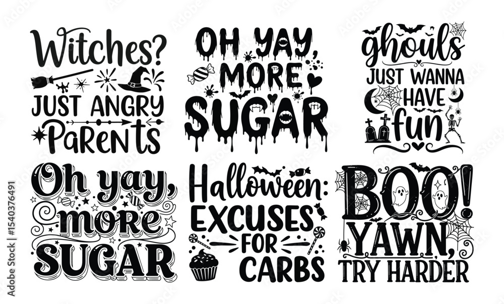 Obraz premium Funny Halloween SVG Typography Bundle: Sarcastic Quotes for T-Shirts, Mugs, and Wall Art Designs