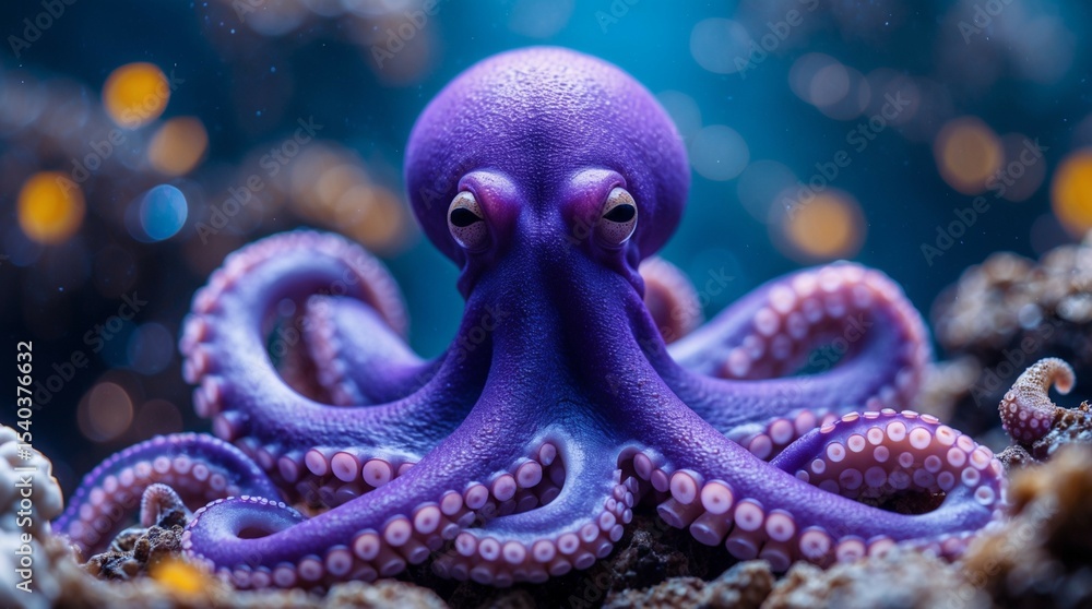 Obraz premium Purple Octopus Underwater with Tentacles Resting on the Seabed