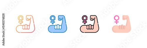Strong Woman icon set multiple style collection
