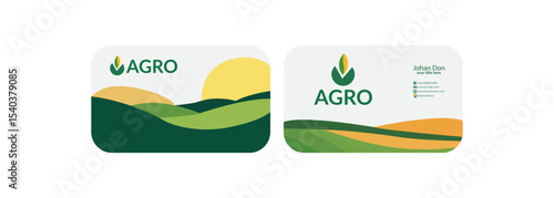 Simple green agriculture nature business card design template Business visit card template with logo - concept design Agriculture business card design Fresh nature landscape, ecology collage