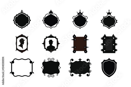 Assortment of Vintage Frames and Silhouettes Collection of Ornate Designs and Embellishments for Decoration and Visual Elements