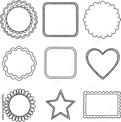 Hand-Drawn Doodle Frames Nine Unique Border Designs for Creative Projects