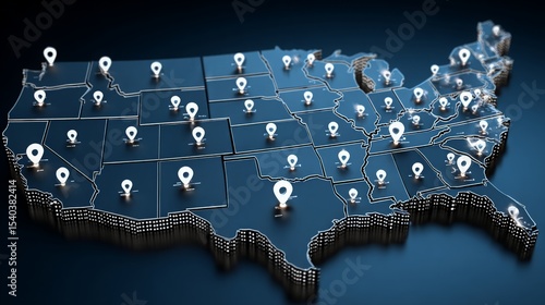 United States Map with Location Pin Markers