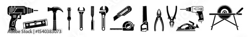 Construction tools icon collection in simple vector style