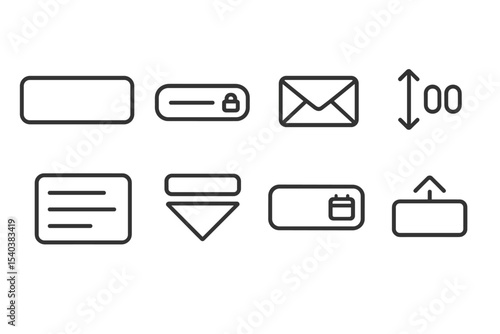Interactive Form Icons. Line style icons of interactive forms: text input, password field, email input, number stepper, textarea