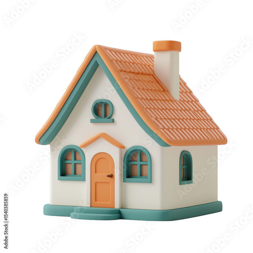 Cute cartoon house 3d render isolated on transparent background