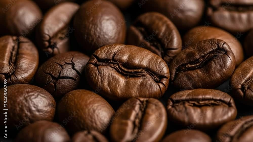 Macro Shot of Roasted Coffee Beans Showcasing Brown Textures and Detailed Surface in Natural Light Macro Shot of Roasted Coffee Beans Showcasing Brown Textures and Detailed Surface in Natural Light