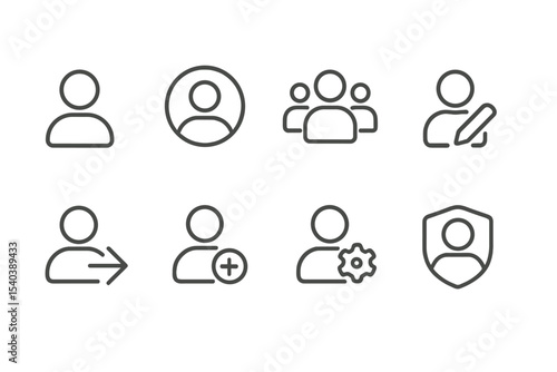 User Interface Icons. Line style icons of user account UI: profile icon, avatar, user group, edit profile. login icon, register