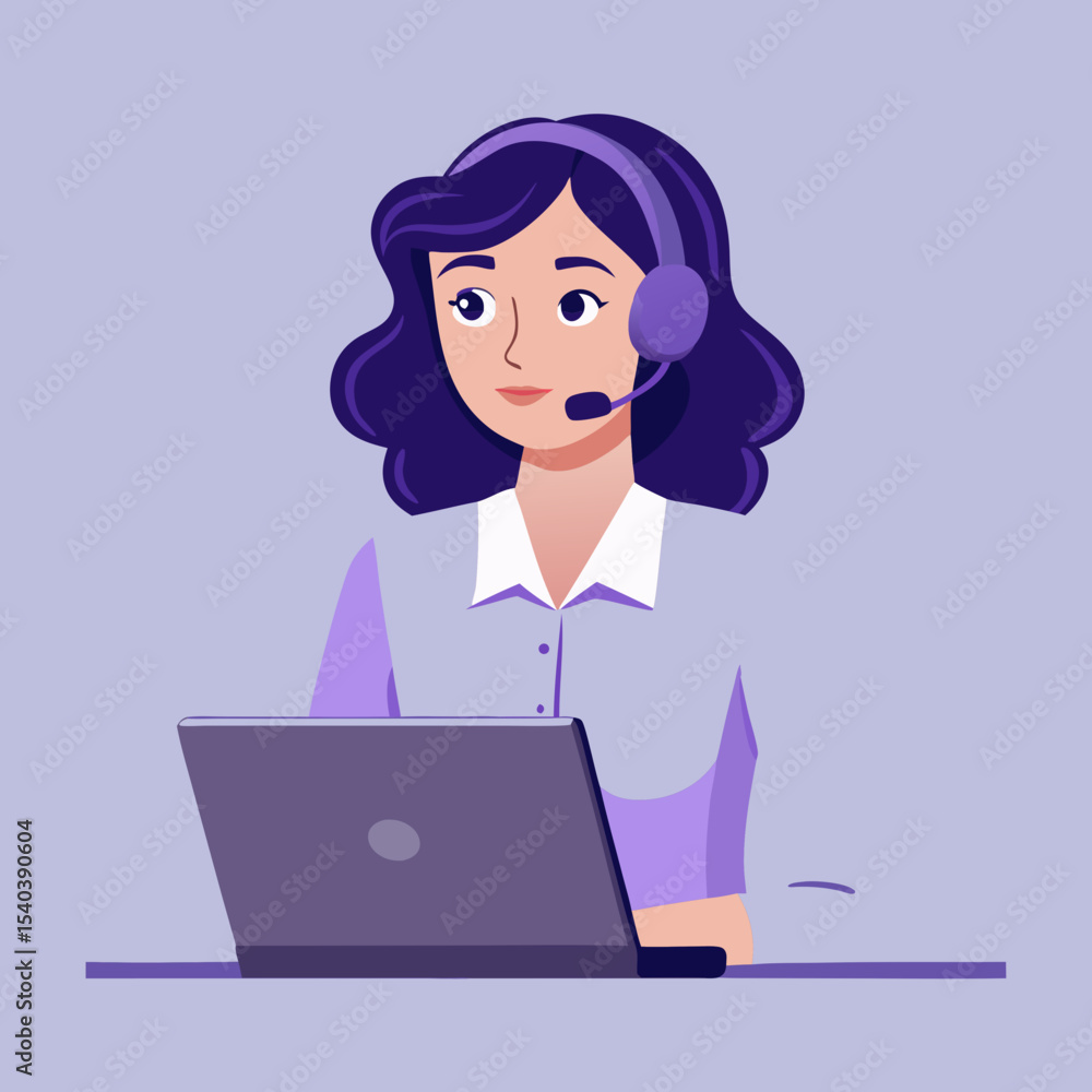 A friendly female customer service agent using a laptop and headset provides excellent support A friendly female customer service agent using a laptop and headset provides excellent support