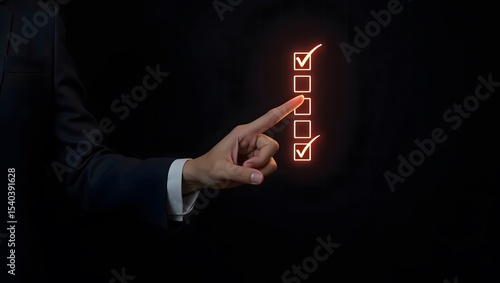 Businessman selecting a glowing digital Touchscreen Interface