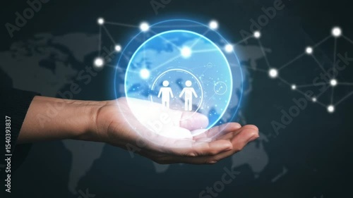 Wallpaper Mural Hands interacting with digital human figures over map Torontodigital.ca