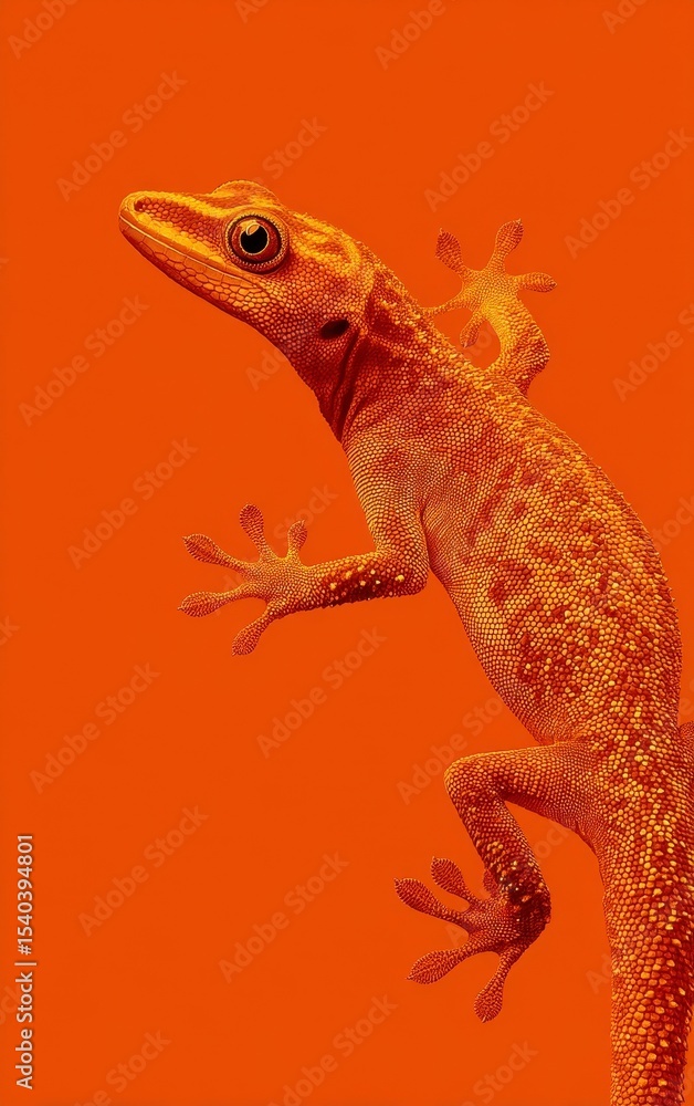 Naklejka premium Vibrant Orange Lizard on Bright Orange Background