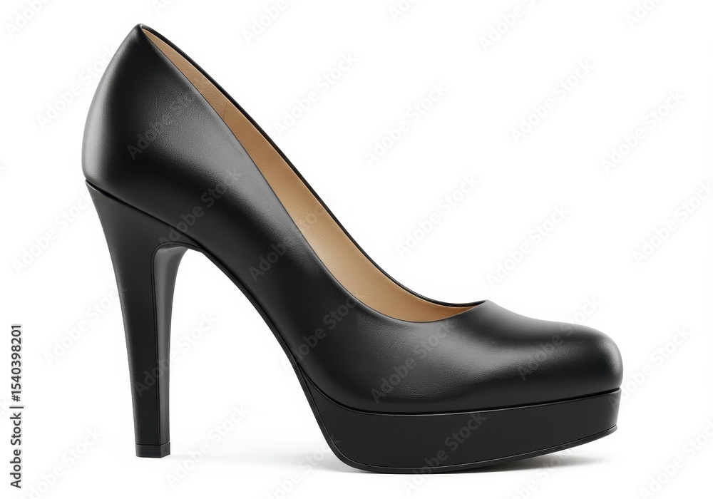 Elegant black leather pump with high heel on white background Elegant black leather pump with high heel on white background