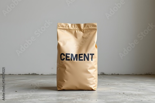 Cement Bag on Concrete: A striking close-up of a brown paper bag bearing the word 