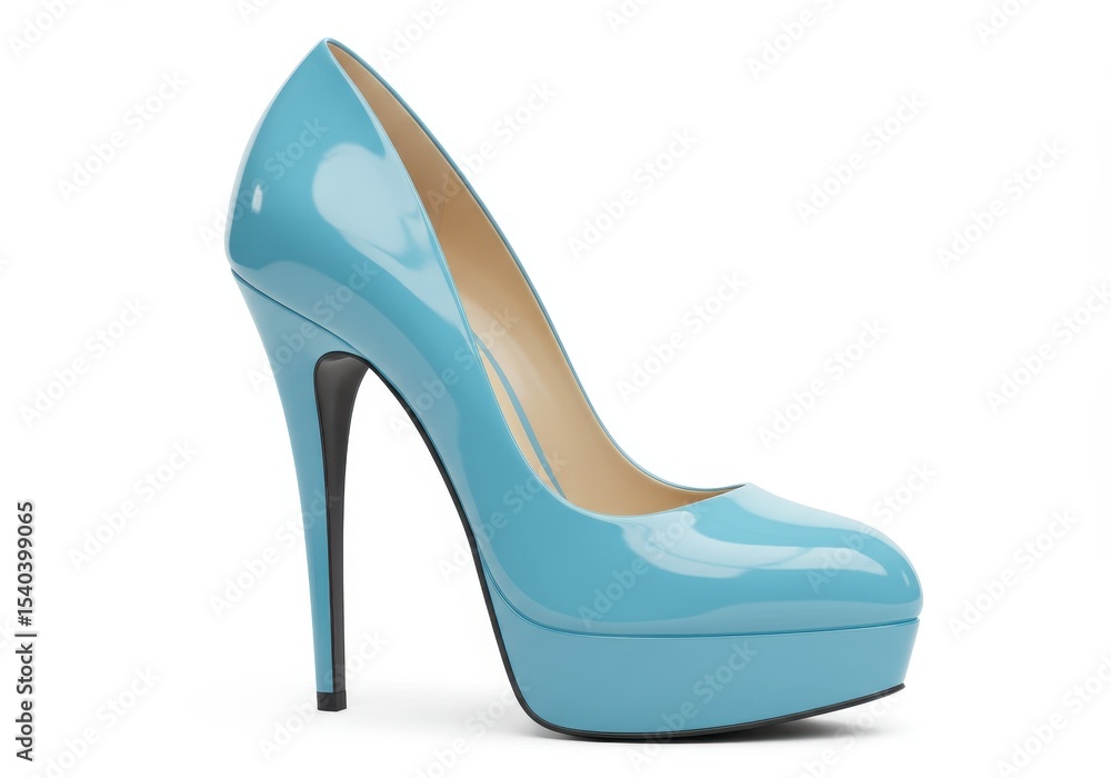Turquoise patent leather high heel shoe on white background, fashion footwear Turquoise patent leather high heel shoe on white background, fashion footwear