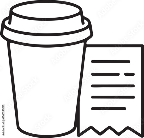 Coffee Cup and Receipt Icon in Black Outline Style for Website and Graphic Design Use simple