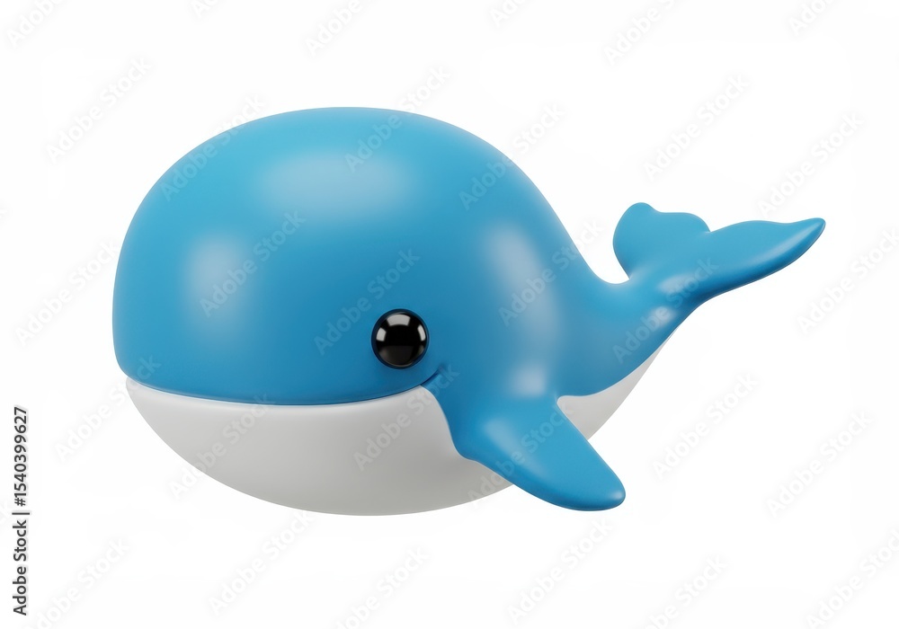 Cartoon blue whale with white belly isolated on white background, 3d rendering Cartoon blue whale with white belly isolated on white background, 3d rendering