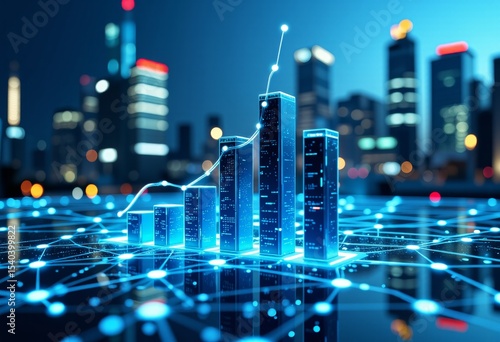 Futuristic Cityscape Digital Growth Bar Graph Network Technology Data Innovation