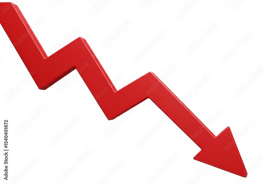 Red arrow pointing down with zig zag pattern on white background Red arrow pointing down with zig zag pattern on white background