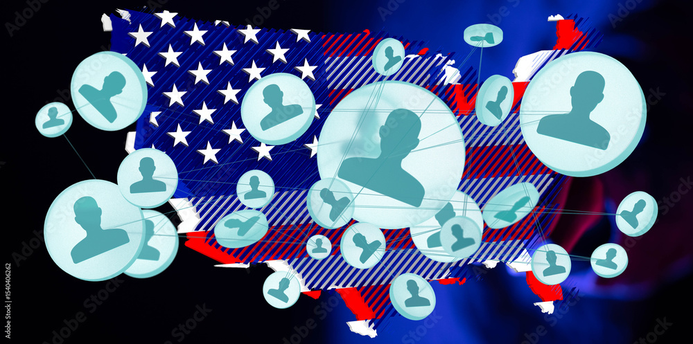 Fototapeta premium Illustrative image depicting social connections across the United States. Ideal for articles on networking, community, or social issues.