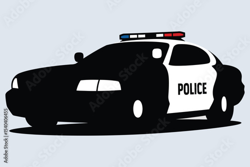 A clean, bold silhouette of a police car, perfect for use in various contexts.