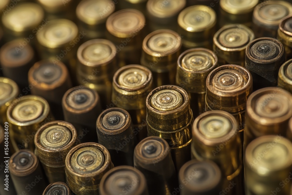 Macro shot shows a dense group of used brass bullet casings. Perfect for illustrating topics of firearm use and military themed designs. Macro shot shows a dense group of used brass bullet casings. Perfect for illustrating topics of firearm use and military themed designs.