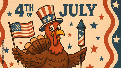 Festive Turkey Illustration with 4th of July