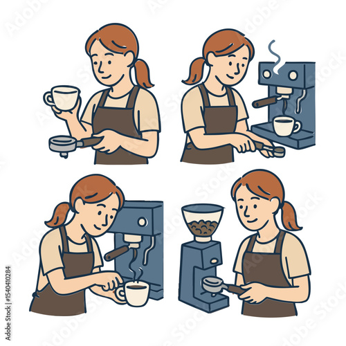 a barista preparing a coffee drink at an espresso machine on cafe or bar