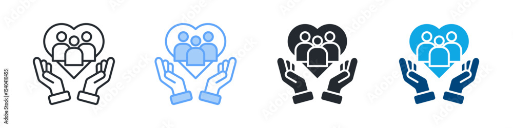Obraz premium Social Care Icon Set Multiple Style. Design In Outline, Blue, Glyph, Dual Tone