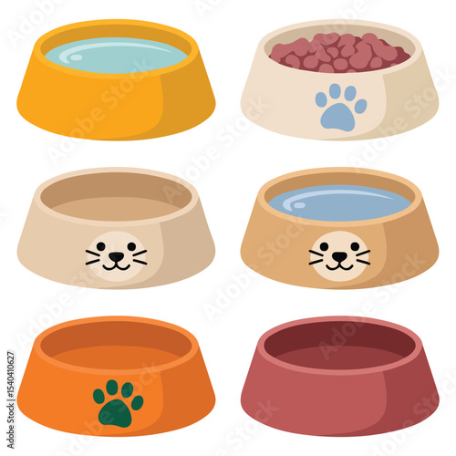 Pet bowl food water vector isolated white background