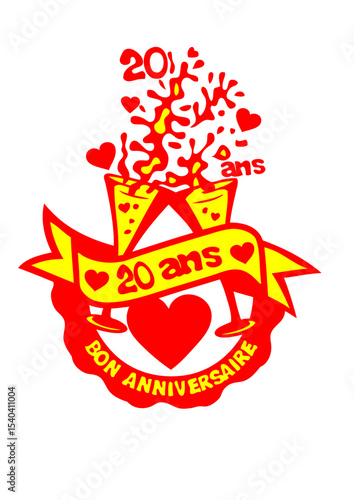 20 ans flute champagne anniversaire verre coeur