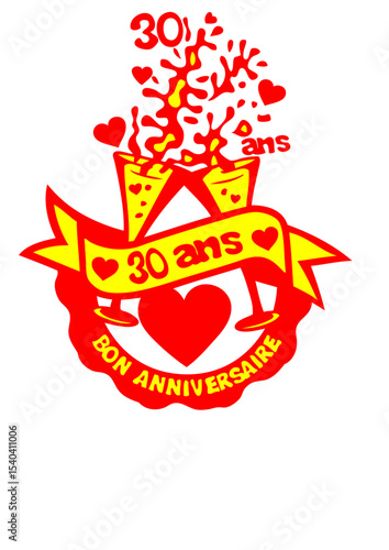 30 ans flute champagne anniversaire verre coeur.
