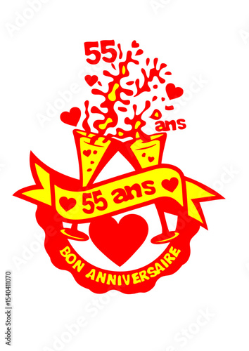 55 ans flute champagne anniversaire verre coeur