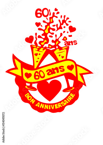 60 ans flute champagne anniversaire verre coeur.