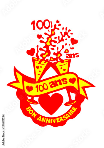 100 ans flute champagne anniversaire verre coeur
